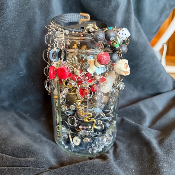 Jewelry - Dark Academia Mystery Jewelry Jar Black and Red Tones Whimsigoth